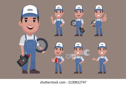 Set of technician with different poses