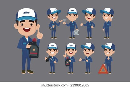 Set of technician with different poses