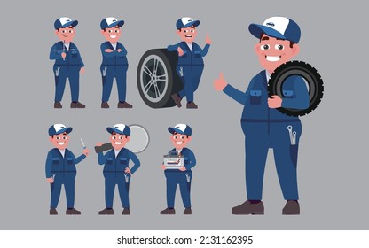 Conjunto de técnicos con diferentes poses