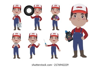 Set of technician with different poses