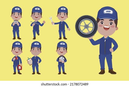 Conjunto de técnicos con diferentes poses