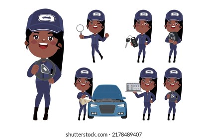 Set of technician with different poses