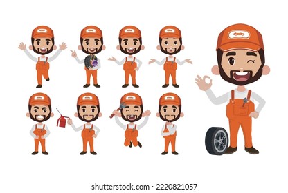 Set of technician with different poses