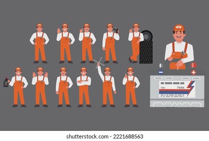 Set of technician with different poses