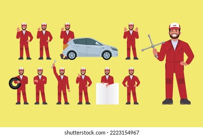 Set of technician with different poses
