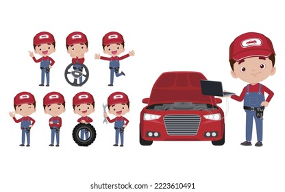 Set of technician with different poses