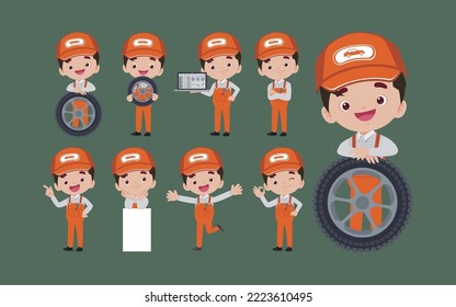 Conjunto de técnicos con diferentes poses