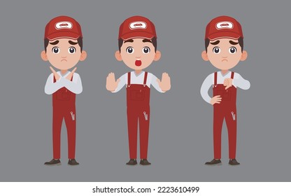 Set of technician with different poses