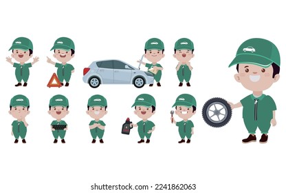 
Set of technician with different poses