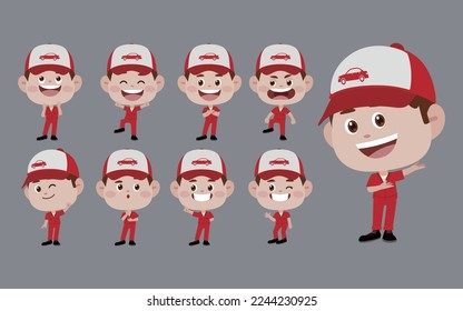 
Set of technician with different poses