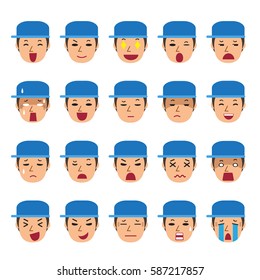 Set of a technician faces showing different emotions