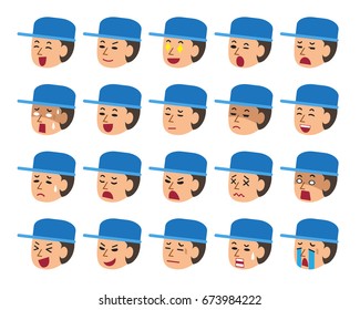 Set of a technician faces showing different emotions
