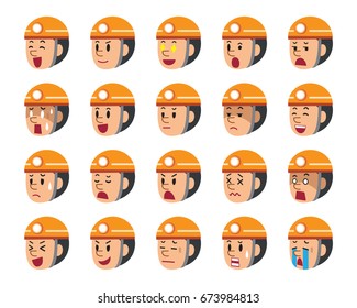 Set of technician faces showing different emotions