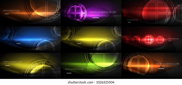 Set of techno earth planet concept backgrounds, global idea, future science illustration