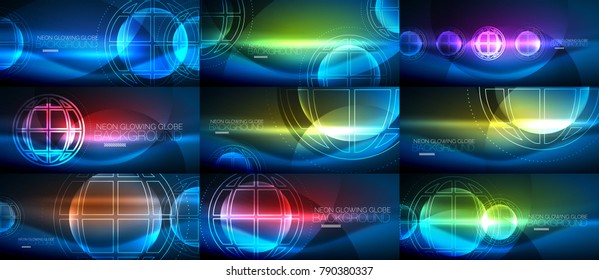 Set of techno earth planet concept backgrounds, global idea, future science illustration