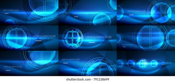 Set of techno earth planet concept backgrounds, global idea, future science illustration