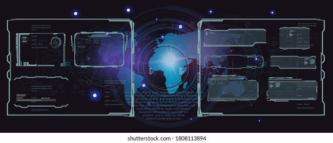 Set of techno frames for futuristic HUD interface. Modern digital frames or screens for video game user interface. Conceptual futuristic techno background with frame. Vector