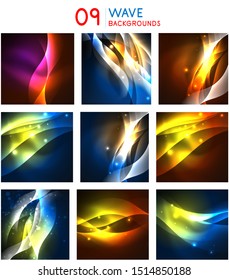 Conjunto de plantillas de texturas geométricas tecno, fondos abstractos de color neón brillante. Arte vectorial