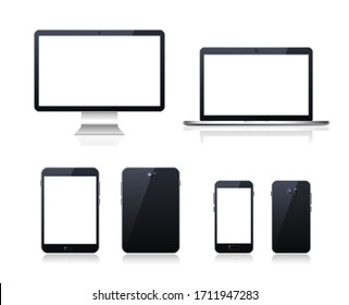 Set of Technological Devices with Blank Screen on White Background . Isolated Vector Elements