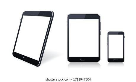 Set of Technological Devices with Blank Screen on White Background . Isolated Vector Elements