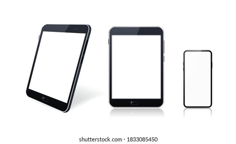 Set of Technological Devices with Blank Screen on White Background . Isolated Vector Elements
