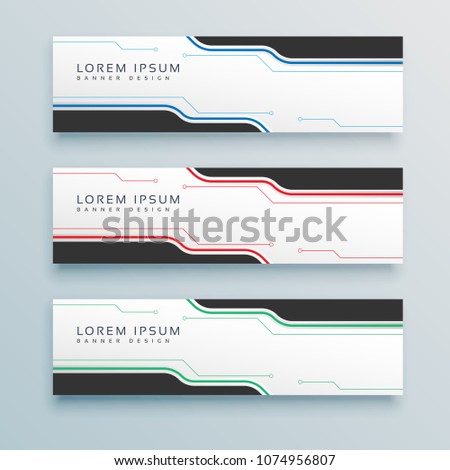 Set of technological headings for the document. Color vector headers.