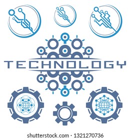 Set of technological icons and logos. Circuit elements.