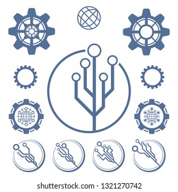 Set of technological icons and logos. Circuit elements.