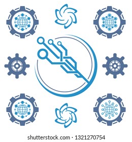 Set of technological icons and logos. Circuit elements.