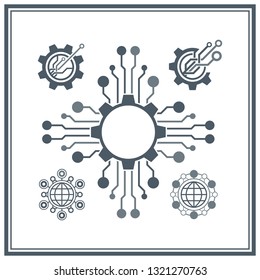 Set of technological icons and logos. Circuit elements.