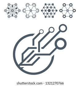Set of technological icons and logos. Circuit elements.