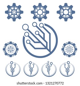 Set of technological icons and logos. Circuit elements.