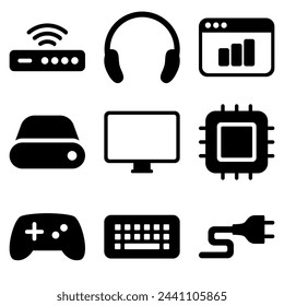A set of technological sign, a transparent object, a flat icon, vector of an isolated illustration on white background