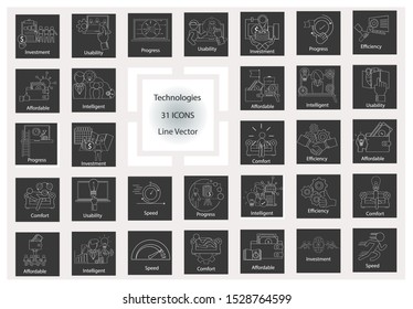Set of technologies 31 icons icon concept . Creative idea design use for your project. Flat vector illustration for template or web page.