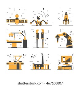 Set of technologies  icons for robotics.  Technology and artificial intelligent robot. Can be used for Web Project and Applications. Vector Illustration.