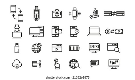 Set of Technologies and internet line icons. Vector Illustration