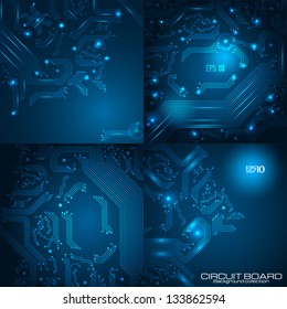 Set of technology backgrounds with circuit board elements.