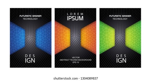  set of technology banners - аbstract futuristic vector - trendy geometric frame