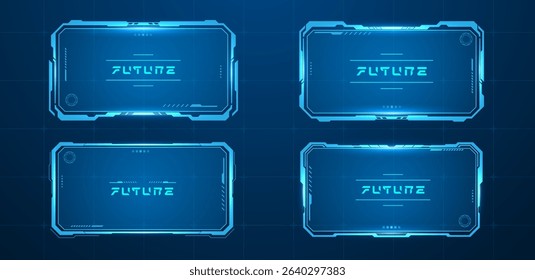 Set technology box or frame blue. Futuristic HUD cyberpunk vector editable