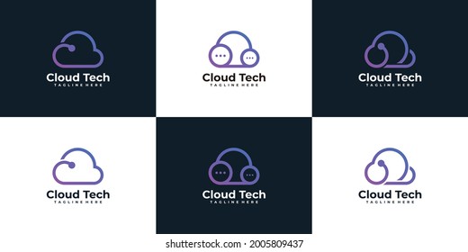 Set of technology cloud logo design collection connection communication digital. Logo can be used for icon, brand, identity, symbol, monogram, isolated, circle, business, network, internet, sign, and 