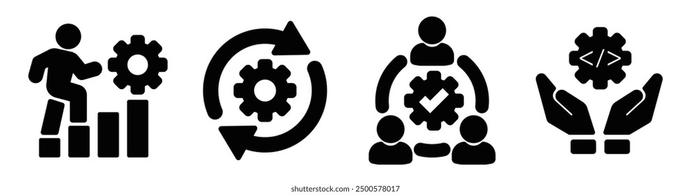 Conjunto de conjunto de iconos de desarrollo de Tecnología. Vector del símbolo del desarrollador aislado en el fondo blanco. Vector común.	