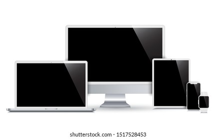 Set technology devices with black empty display - stock vector