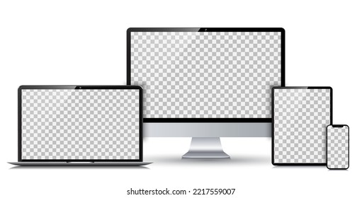 Set technology devices with empty display on white background - stock vector