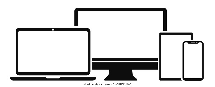 Set technology devices icon: computer, laptop, tablet and smartphone screen icon for web development apps and websites - for stock