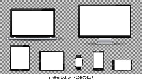 Set technology devices with white display - vector