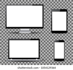 Set technology devices with white display - vector for stock