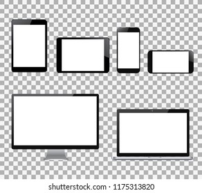 Establecer dispositivos tecnológicos con pantalla blanca - ilustración vectorial