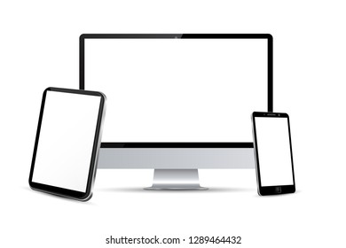 Establecer dispositivos tecnológicos con pantalla blanca, ver desde el lado - vector