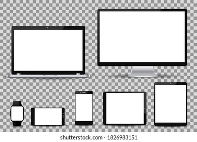 Set technology devices with white empty display - stock vector