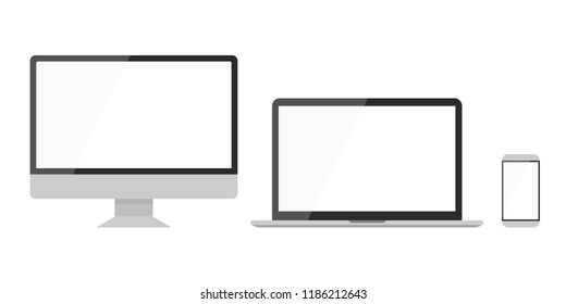 Set technology devices with white screen - stock vector